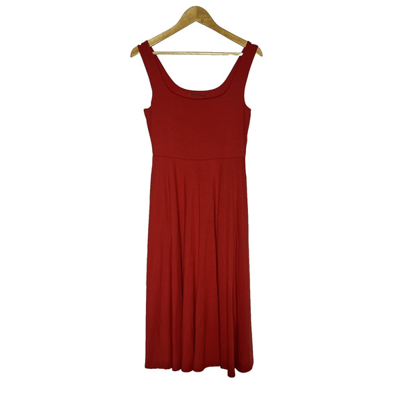 American Giant Flex Dress Medium Red Midi Stretch Knit Sleeveless Square Neck - Picture 1 of 12